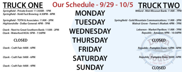 Last week was WILD!  This week we're going to be CRAFTY! We're going to be at the Ozark Craft Fair this weekend in our home base of Ozark, MO.  The excitement doesn't stop there though, as Truck 2 will be out in Republic for the Republic Pumpkin Daze!   You gotta stop by and get see these awesome vendors, shows, events and; of course, the best fried fish in Southwest MO!  We'll see you there!